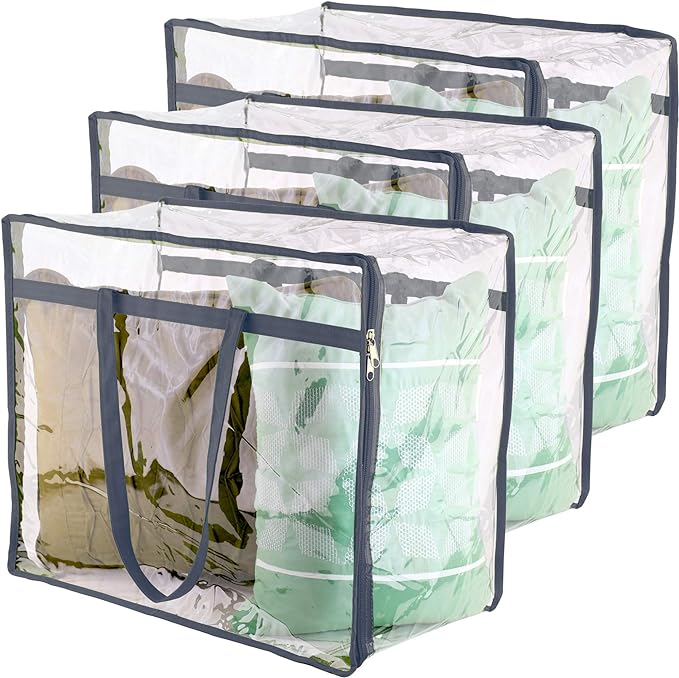 Clear Vinyl Zippered Storage Bags 40L Sturdy Storage Bags by Wappa+Home