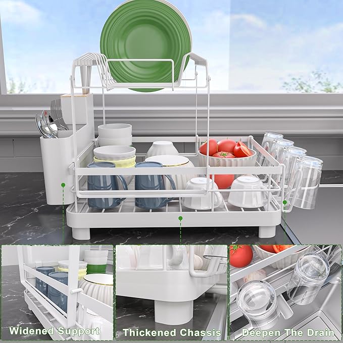 Runnatal Dish Rack with Drainboard, 2-Tier Dish Drying Rack - Image 6