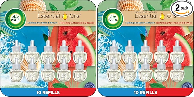 Air Wick Plug in Scented Oil Refill, Calming Sea Spray Breeze & Fresh Watermelon by AirWick