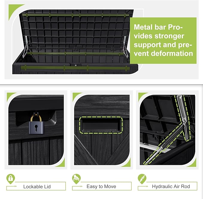 Greesum 120 Gallon Deck Box, Resin Outdoor Storage Container for Patio Furniture, Garden Tools, Pool Accessories, Weatherproof, Lockable, Black - Image 5