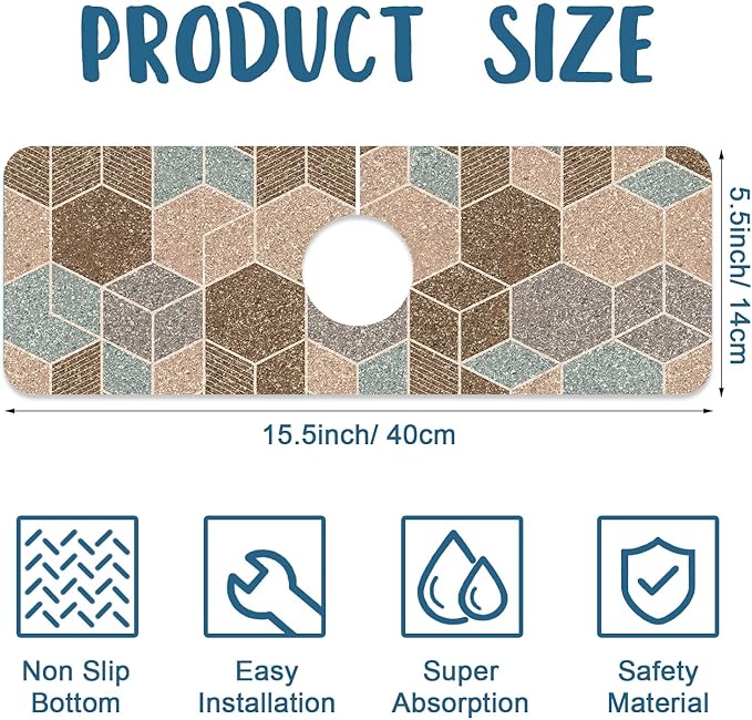Geometry Blocks Sink Splash Guard Glitter Geometry Faucet Absorbing Mat Fast - Image 2