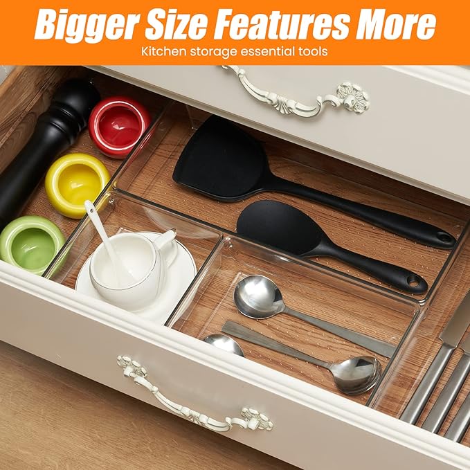 Criusia 18 Pcs Large Size Clear Drawer Organizer Set, Acrylic Non Slip Non - Image 6