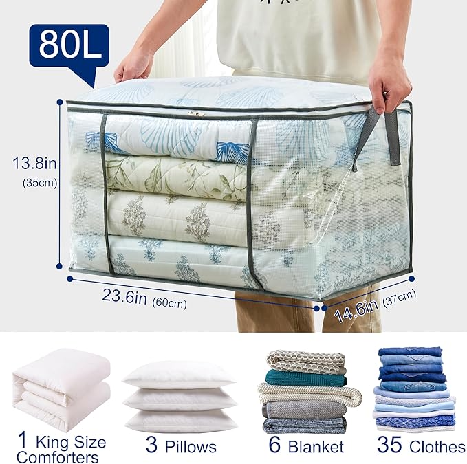 80L Clear Large Storage Bag, Clothes Storage Containers - Image 2