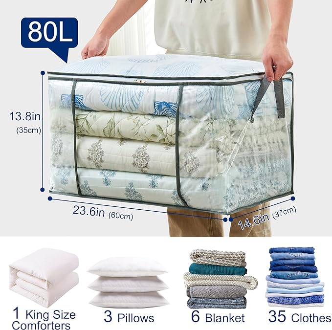 80L Clear Large Storage Bag, Clothes Storage Containers - Image 2
