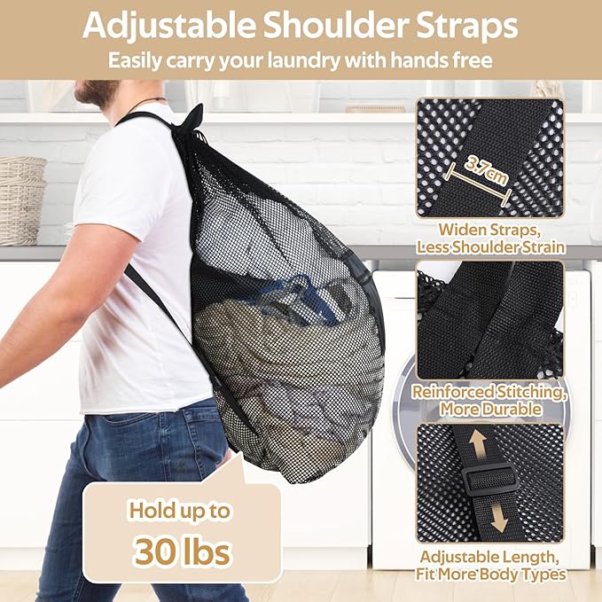 OTraki Mesh Laundry Bags 36 x 28 Inch Extra Large Travel Laundry Bag Backpack - Image 8