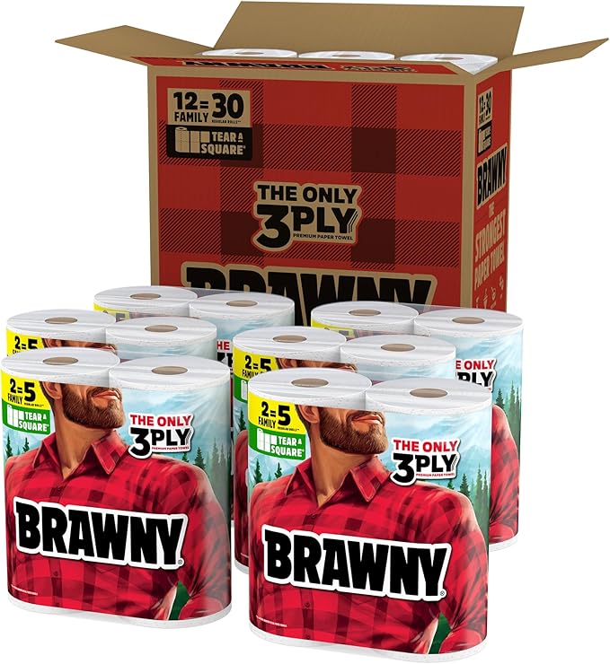 Brawny Tear-A-Square 3-Ply Paper Towels, 12 XL Family Rolls = 30 Regular Rolls - Image 2