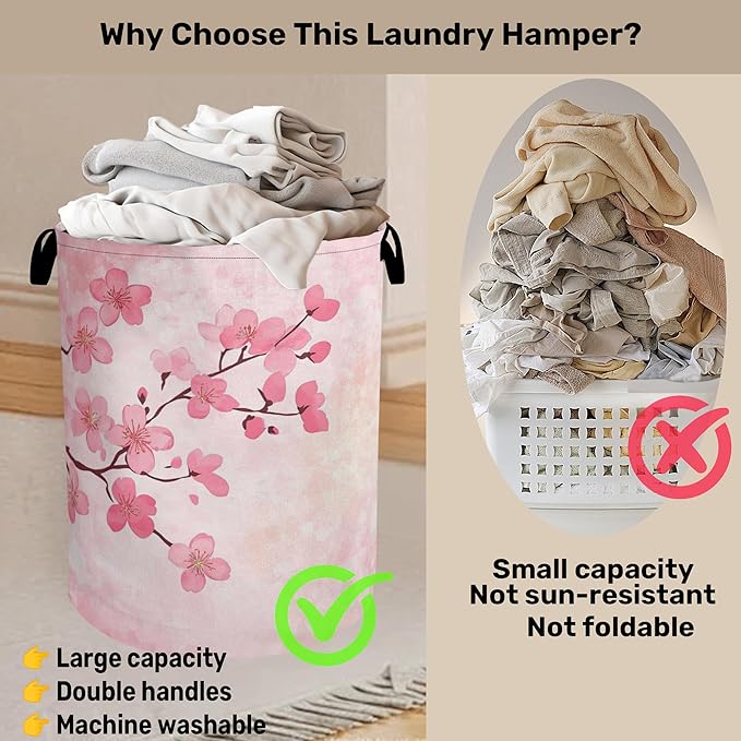 Pink Cherry Blossoms Laundry Basket - Image 3