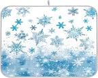 Winter Snowflake Blue Dish Drying Mat by Wamika