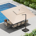 10 X 13 FT Cantilever Patio Umbrella with Led Lights and Base Included Outdoor Heavy Duty Double Top Rectangle Offset Umbrellas with 360-degree Rotation for Pool Deck Backyard, Beige by Ombrellon