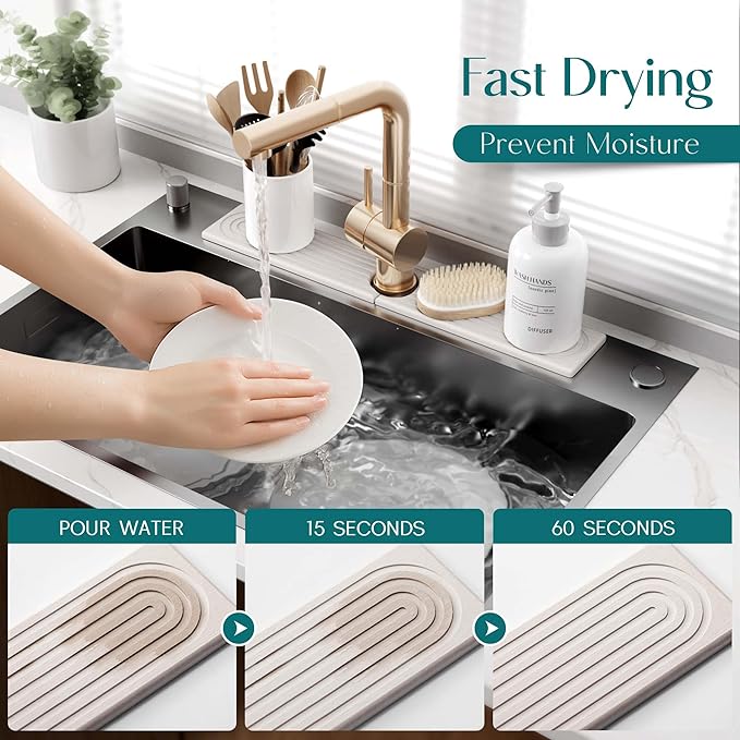 Faucet Mat for Kitchen Sink – Diatomite Stone Drying Mat & Sink Protector - Image 3