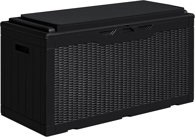 Greesum 100 Gallon Resin Deck Box Large Outdoor Storage with Cushions for Patio Furniture, Garden Tools, Pool Supplies, Weatherproof and UV Resistant, Lockable, Black by BuynowfromGreesum
