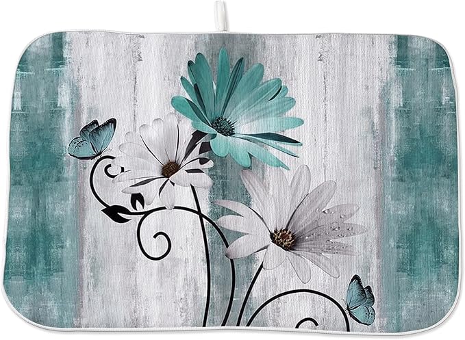 Rustic Daisy Floral Dish Drying Mats 18x24 Inches by GOLIANDA