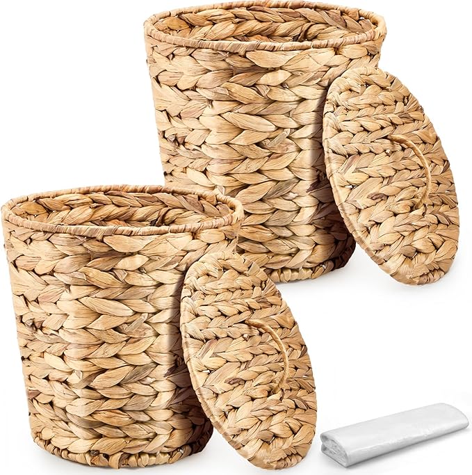 Ctosree 2 Pcs Wicker Trash Can Basket Woven Waste Basket by Ctosree