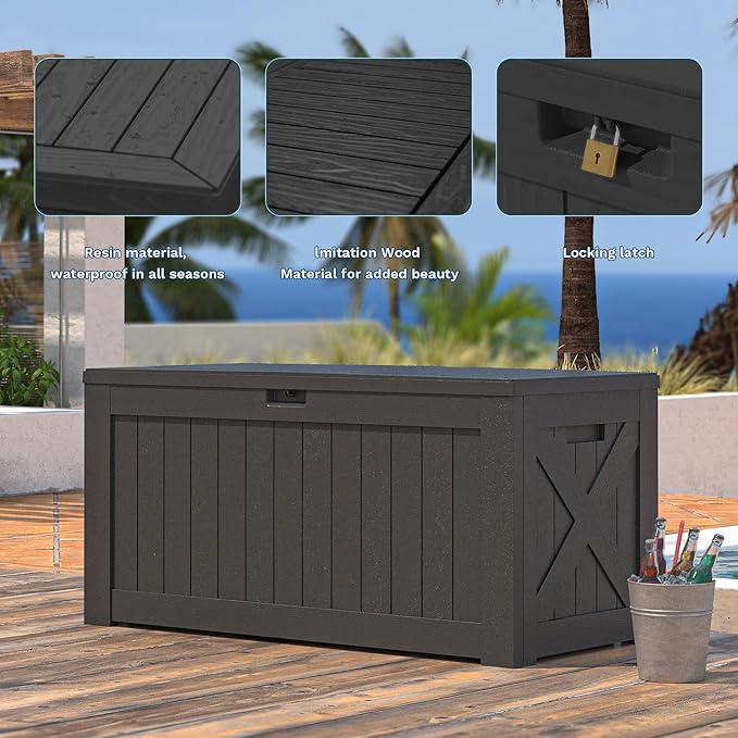 Patiowell 120 Gallon Large Deck Box, Outdoor Lockable Storage Box for Gardening Tools, Waterproof Deck Box for Patio Furniture, Black - Image 5