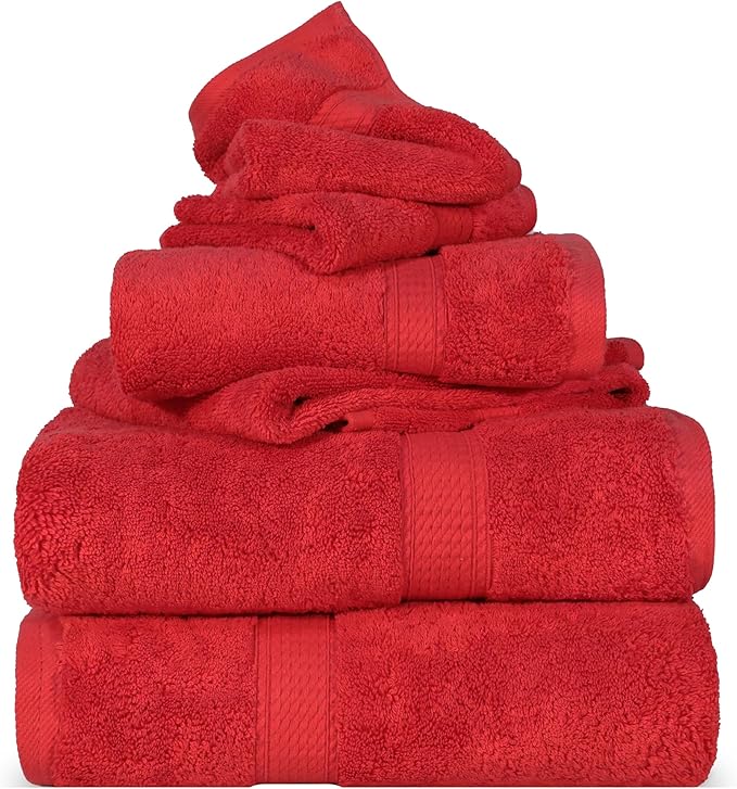 SUPERIOR Solid Egyptian Cotton Towel Set, Washcloths 13” x 13”, Hand Towels 20” by SUPERIOR