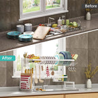 PUSDON Over Sink Dish Drying Rack Stainless Steel, Adjustable Large Dish Drainer - Image 2