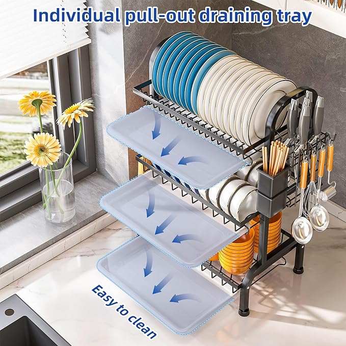 Dish Drying Rack 3 Tier Large Capacity Kitchen Dish Draining Rack Countertop - Image 4