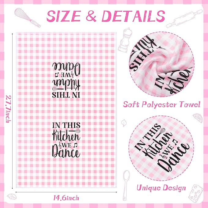 R HORSE Cute Pink Kitchen Towel Set 5Pcs Pink Check Kitchen Dishcloth Absorbent - Image 2