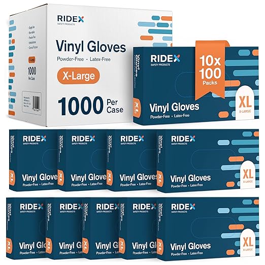 Ridex Disposable Gloves, Latex-Free Clear Vinyl, 1000-Count, All-Purpose by Ridex