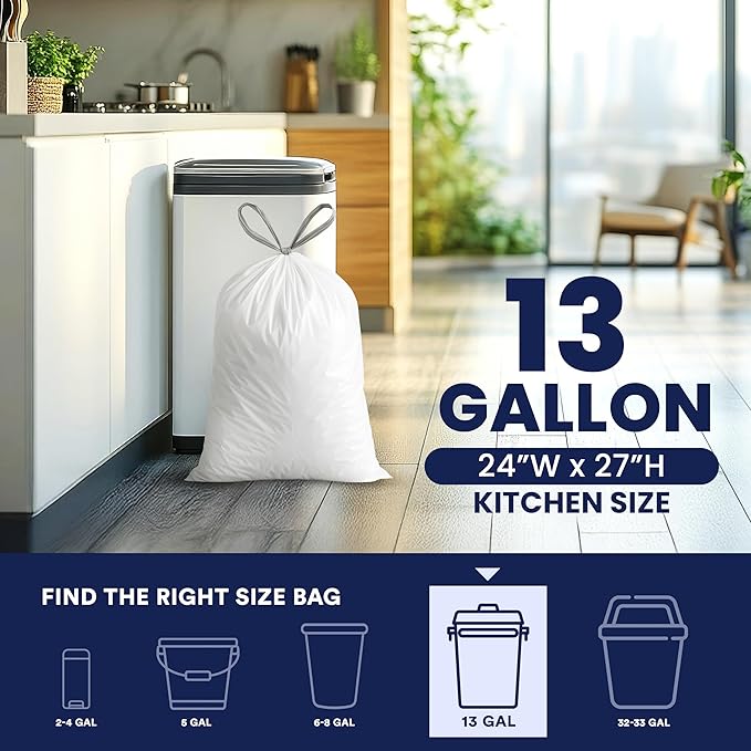 Plasticplace 13 Gallon Trash Bags │ 0.9 Mil │ White Tall Garbage Can Liners │ - Image 3