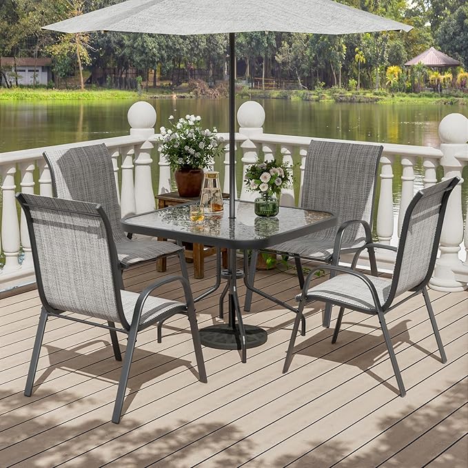 UDPATIO Patio Chairs Set of 4, Stackable Outdoor Dining Chairs with High Back, Breathable Textilene Fabric Outdoor Chair All Weather, 350LBS Capacity for Garden, Backyard (Light Grey) - Image 2