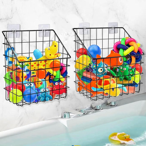 2 Pack Bath Toy Storage Organizer Basket, Large Metal Bathtub Toy Holder by Greentainer
