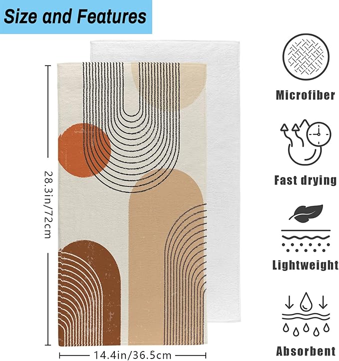 Boho Geometric Sun and Rainbow Kitchen Hand Towel Set of 2, Abstract Bohemian - Image 2