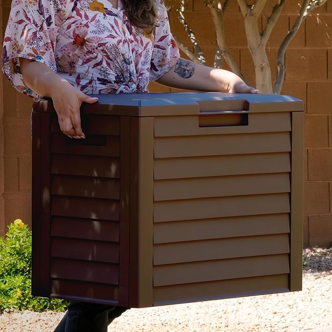 IRIS USA 35-Gallon Outdoor Deck Storage Box, Lockable & UV-Protected, Weather-Resistant Patio Storage for Cushions, Garden Tools & Packages, Waterproof Resin, Durable & Stylish Design - Brown - Image 6
