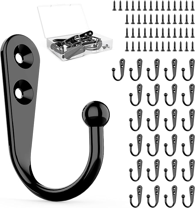 25 Pcs Black Wall Mounted Coat Hooks, Hanger Hook by ZAYBOD