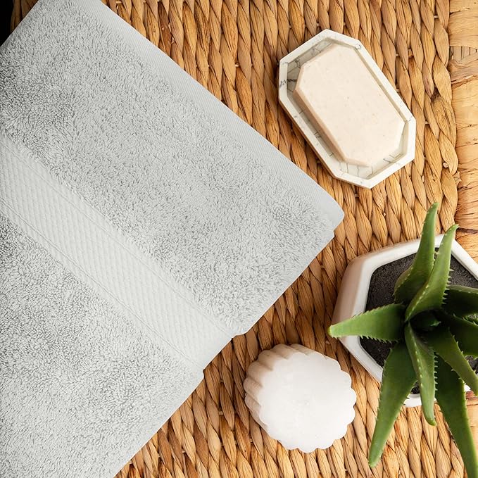 Superior Egyptian Cotton Solid Towel Set, Washcloths 13” x 13”, Hand Towels 20” - Image 6