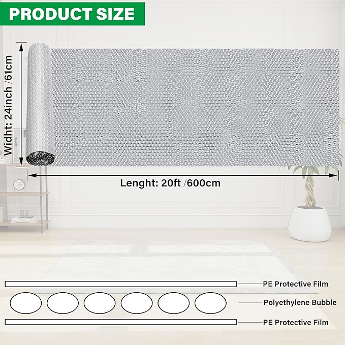 winemana Window Insulation Roll, 24IN x 20FT Reflective Heat Shield Bubble Film - Image 3