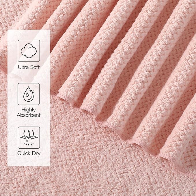 REDKISS 4 Pack Pink Bath Towels, 35 x 70 in Extra Large Coral Fleece Bath Towel - Image 4