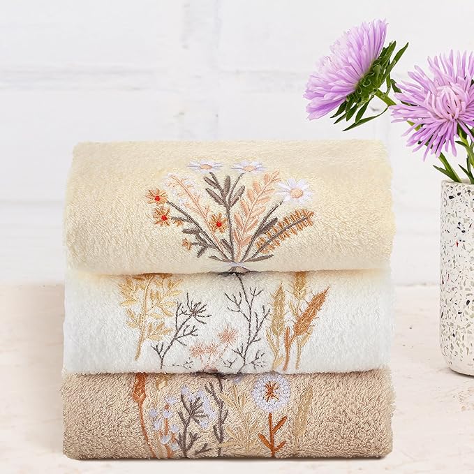 3 Pcs Boho Flowers Hand Towels Farmhouse Floral Brown Wildflowers Bathroom - Image 5