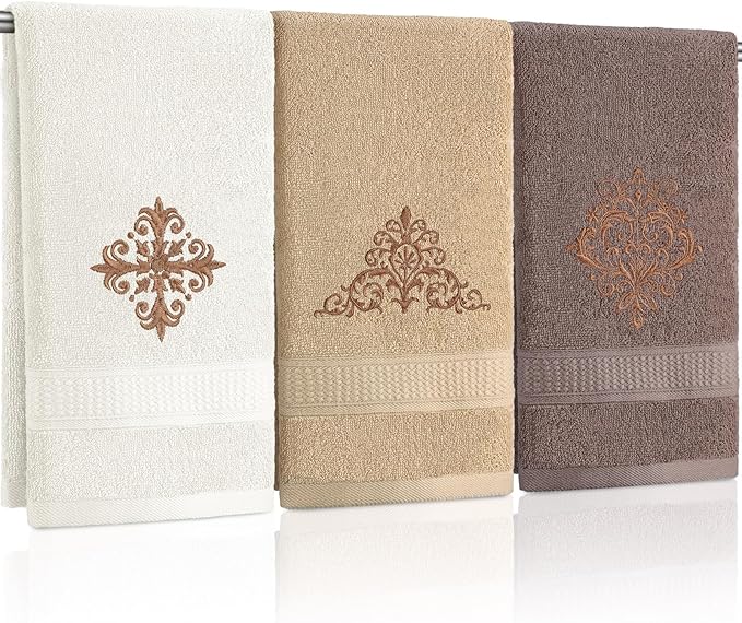 3 Pcs Vintage Brown Hand Towels Fancy Decorative Bathroom Towels 13.3 x 29.5'' by FuWeave