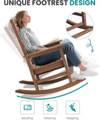 SERWALL Outdoor Rocking Chair Set of 4, Oversized HDPE Patio Rocking Chair with Footrest for Adults, All Weather Porch Rocker for Deck Patio Balcony, Brown - Image 7