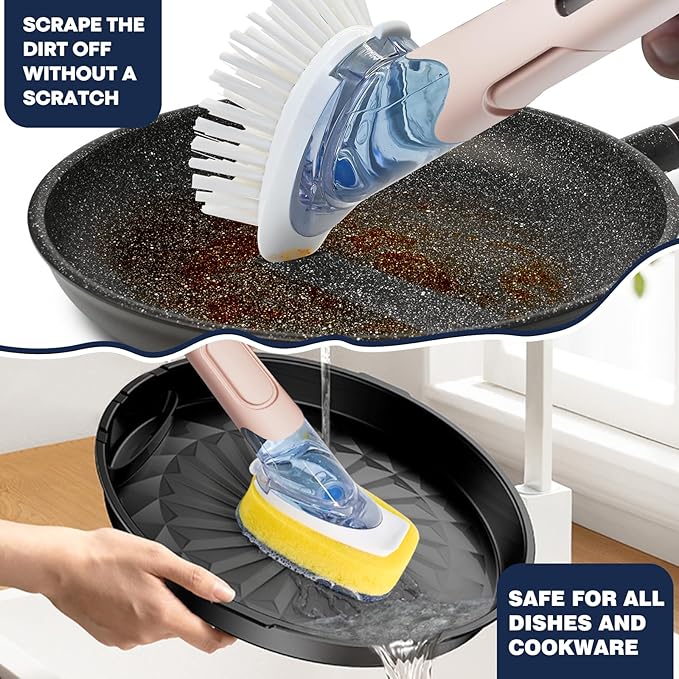Dish Brush with Soap Dispenser Storage Set with 2 PCS Brush Refills & Holder - Image 2