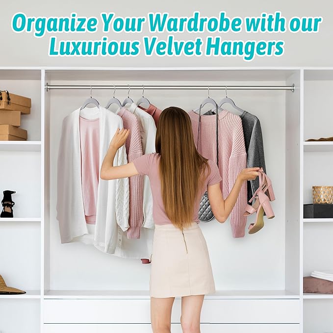 Premium Velvet Shirt Hangers 50 Pack, Space-Saving Non-Slip Felt Hanger - Image 7