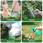 Gardening Tools 10-Piece Heavy Duty Stainless Steel Hand Tools with Durable Garden Tools Storage Tote,Rust-Proof Garden Tool Set, Ideal Gardening Gifts for Women Yellow Floral Pattern Design - Image 4