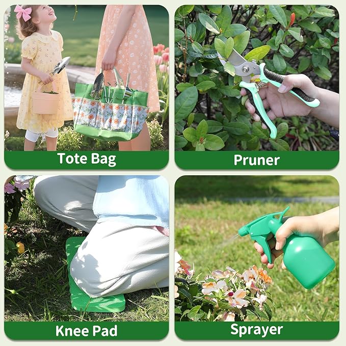 Gardening Tools 10-Piece Heavy Duty Stainless Steel Hand Tools with Durable Garden Tools Storage Tote,Rust-Proof Garden Tool Set, Ideal Gardening Gifts for Women Yellow Floral Pattern Design - Image 4