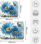 Rustic Daisy Blue on Vintage Wooden Dish Drying Mat - Image 2