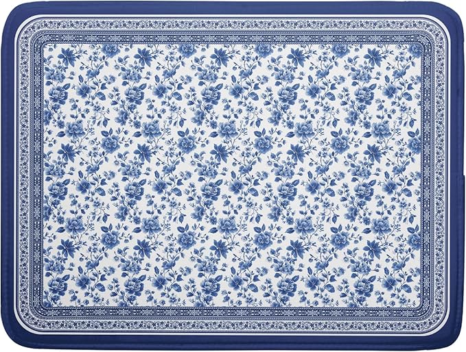 Blue Floral Branches Dish Drying Mat by Kawani