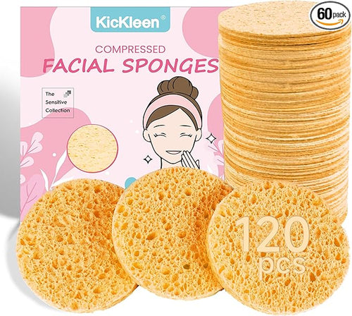 120-Count Compressed Facial Sponges|Kickleen 100% Natural Cellulose Cosmetic by KICKLEEN