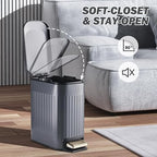 Slim Bathroom Trash Can with Lid Soft Close, Stainless Steel Garbage Can Step - Image 5