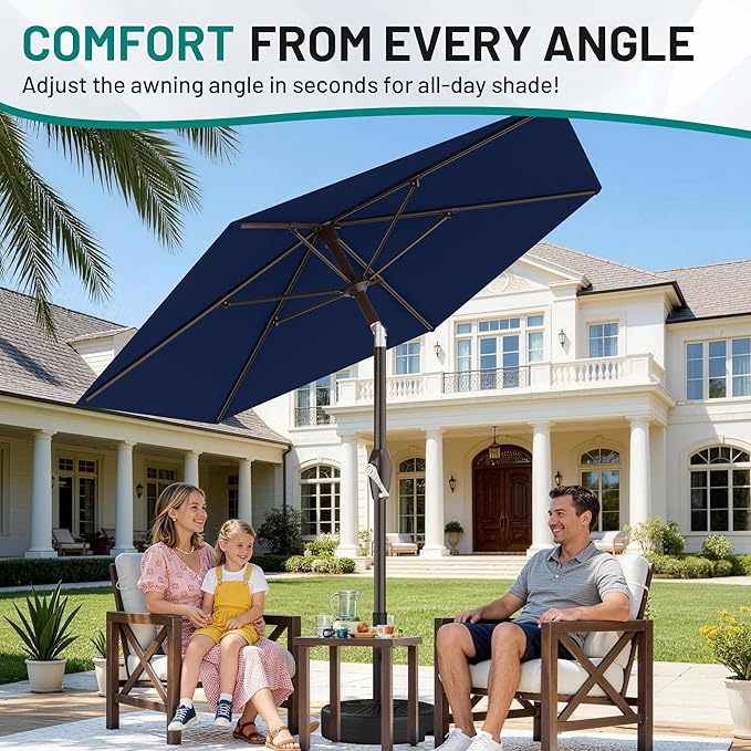 AreShark 7.5FT Patio Umbrella Table Market Umbrella with 6 Sturdy Ribs, Button Tilt/Crank Heavy-Duty Round Outdoor Umbrellas for Garden, Deck, Backyard,and Pool, Navy - Image 4