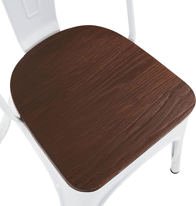 Nazhura Metal Dining Chair Farmhouse Tolix Style for Kitchen Dining Room Café Restaurant Bistro Patio, 18 Inch, Stackable, Waterproof Indoor/Outdoor (Sets of 4) (White with Wood Padding) - Image 5