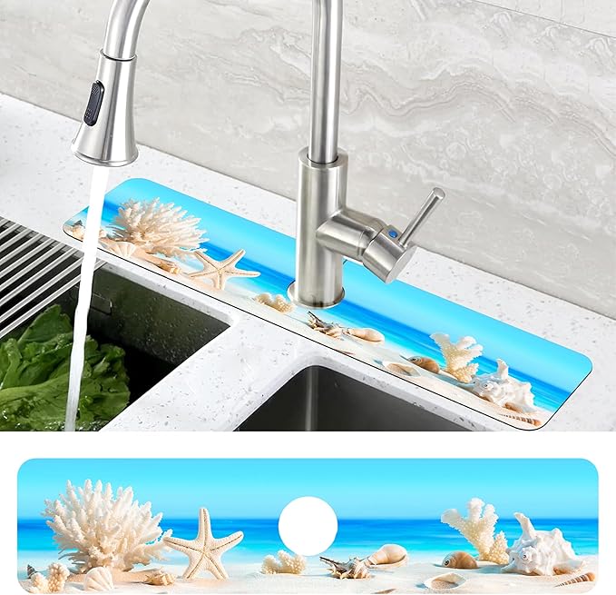 Tropical Beach Seashells Kitchen Sink Splash Guard Absorbent Fast Drying Mat - Image 4