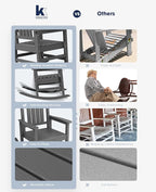 KINGYES Outdoor Rocking Chairs, HDPE All-Weather Patio Rocking Chairs High Back Porch Rocker for Adult, Gray - Image 5