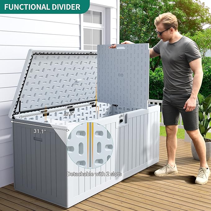 YITAHOME XXL 230 Gallon Large Deck Box,Outdoor Storage for Patio Furniture Cushions,Garden Tools with Flexible Divider,Waterproof,Lockable (White) - Image 5