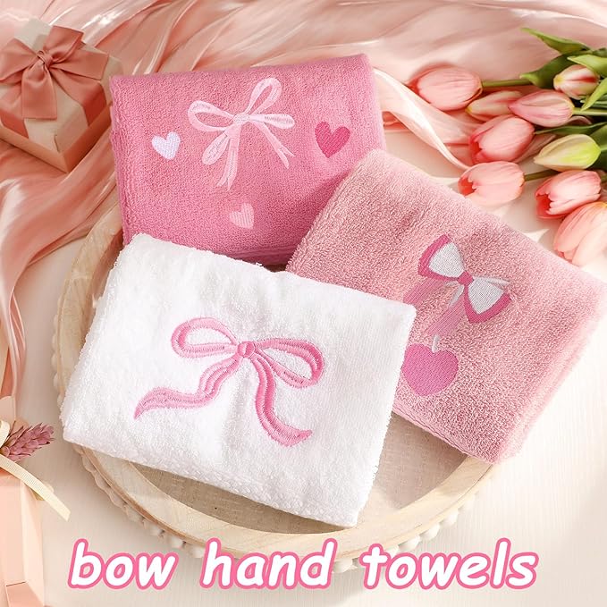 3 Pcs Bow Heart Hand Towels for Bathroom Embroidered Bathroom Towels Farmhouse - Image 2