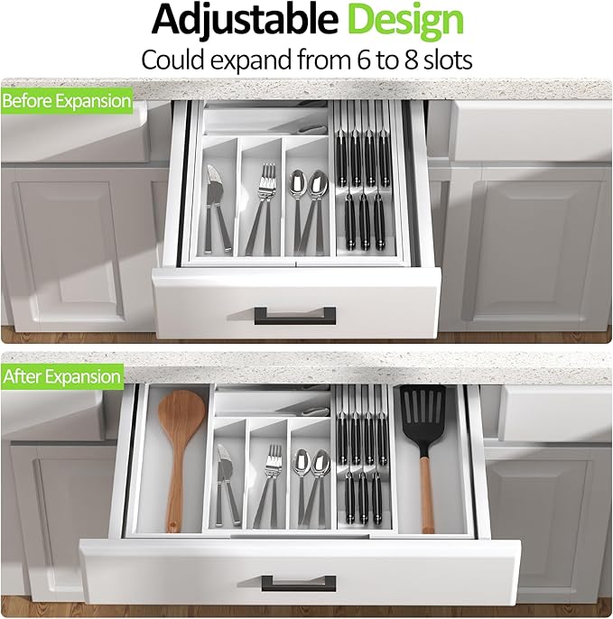 Bamboo Kitchen Drawer Organizer, Expandable Silverware Organizer - Image 2